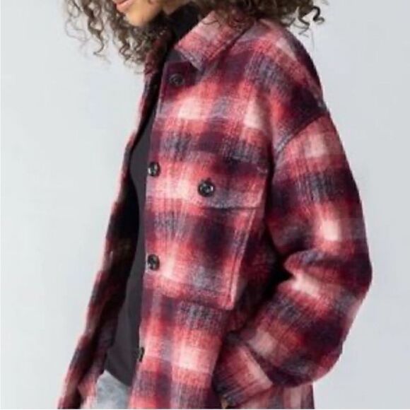 Sanctuary Plaid Town Jacket Woodland Plaid jacket coat burgundy size L New - Picture 6 of 15